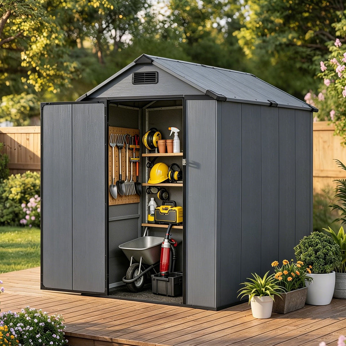 Dateyes 4x6 FT Resin Storage Shed, All-Weather Outdoor Storage Shed with Floor & Air Vent for Patio, Backyard, Garden, Dark Gray