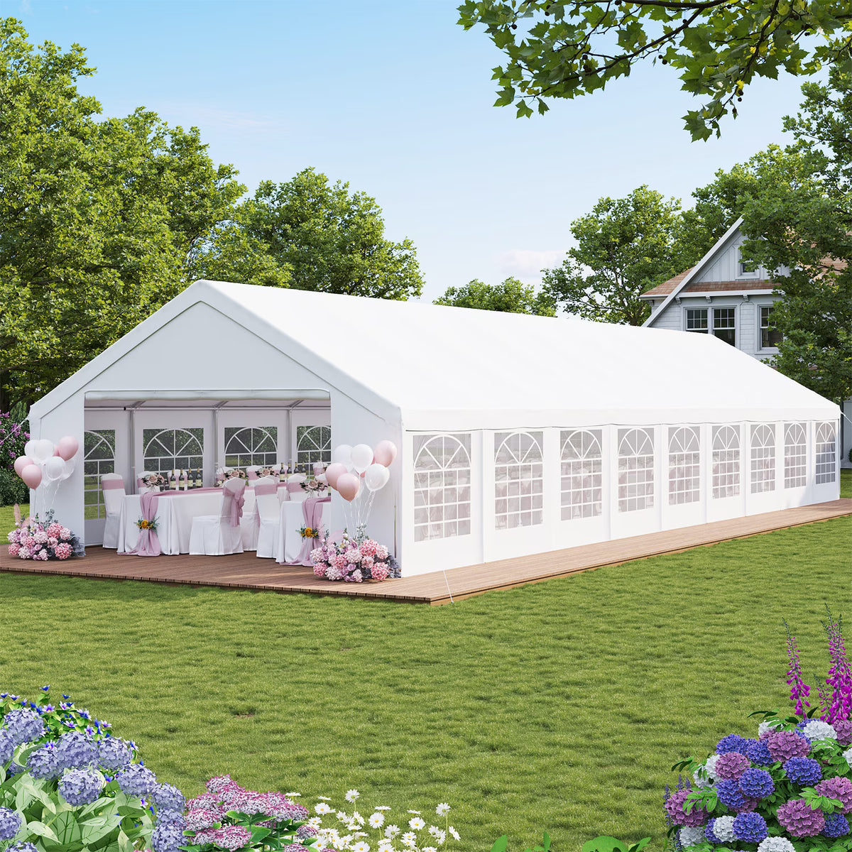 Lazysunsets Heavy Duty 20X60FT Party Tent, Large Outdoor Wedding Tent with Removable Sidewalls & Sandbags, Commercial Wedding Large Tent,Carport, BBQ,UV 50+, Waterproof, White
