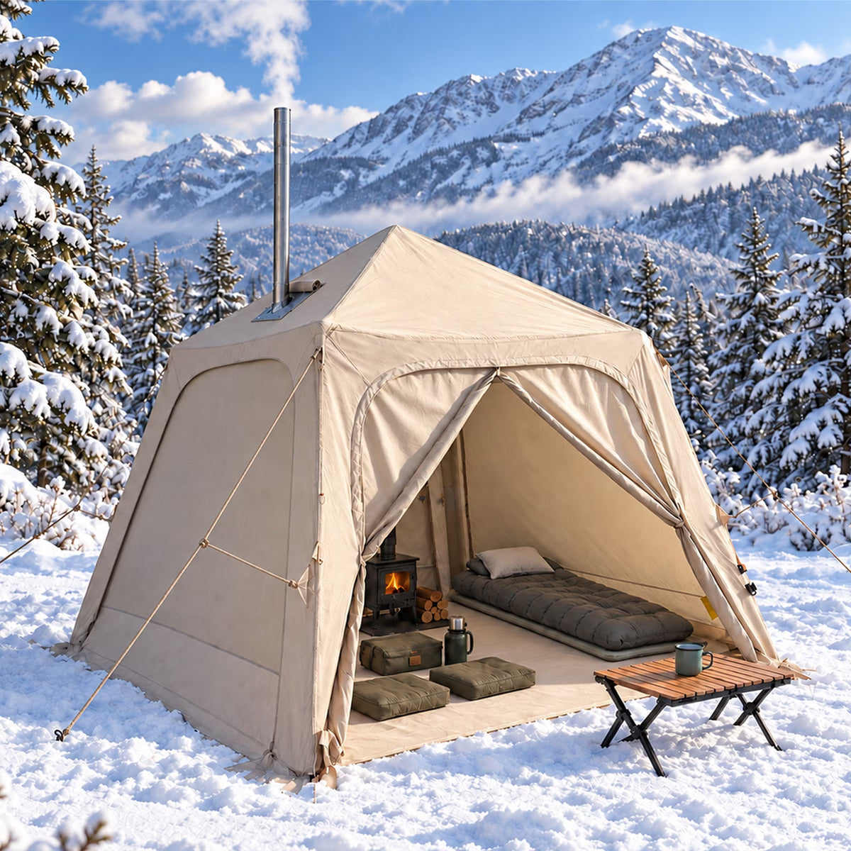 Dateyes Inflatable Camping Tent for 5-7 Person, Quick Blow-up Family Tent, Lightweight Portable Outdoor Shelter for Camping, Beach and Festivals, Beige