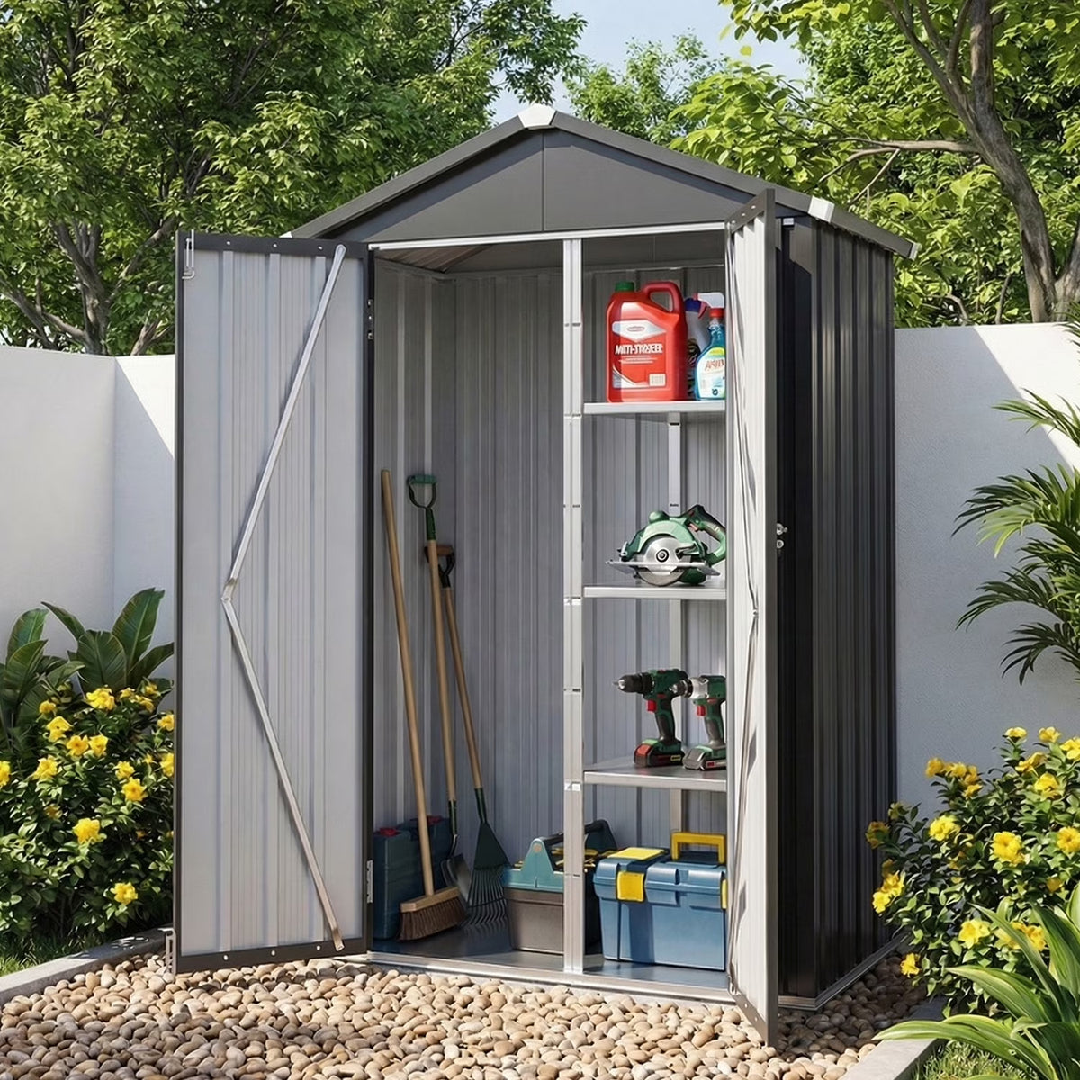Dateyes Outdoor Metal Storage Cabinet, 3.9 X 2.2 FT Cabinet with Adjustable Shelves & Locking Doors for Home, Patio, Backyard, Garden, Black
