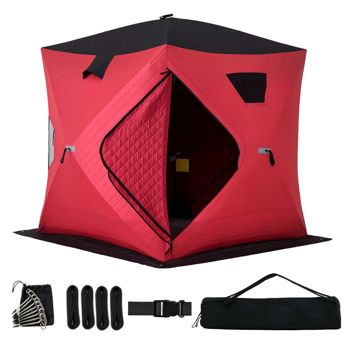 Dateyes Pop Up Ice Fishing Shelter, Insulated Ice Fishing Tent for 1-2 People, 420D Insulated Fabric, 60"x60"x65" 24 sq.ft Fishing Area, Red