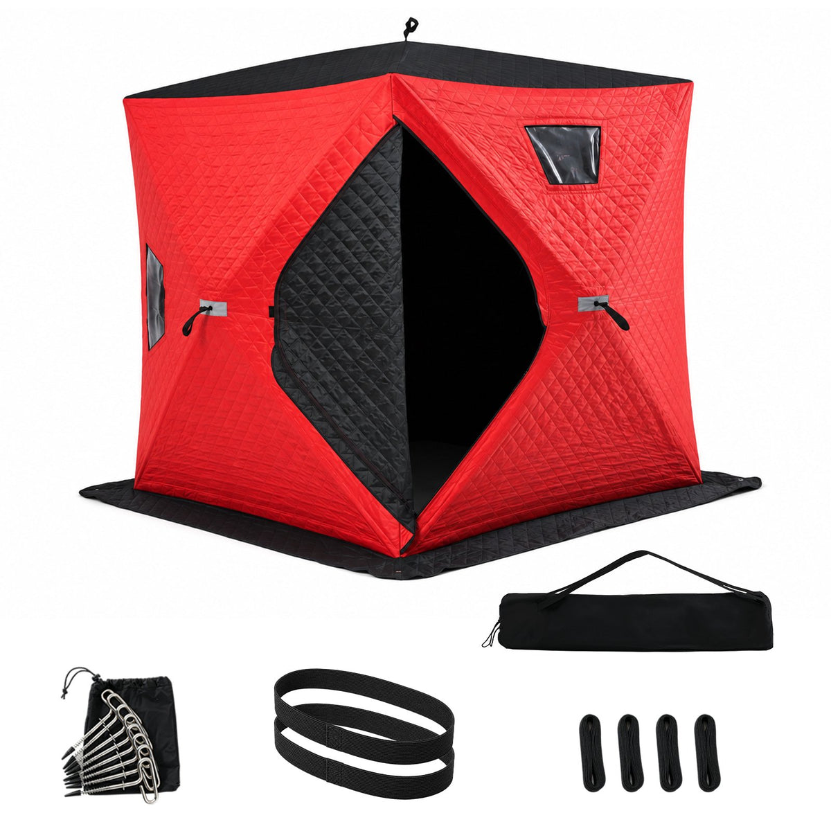 Dateyes Pop Up Ice Fishing Shelter, Insulated Ice Fishing Tent for 2-3 People, 420D Insulated Fabric, 70"x70"x78" 35 sq.ft Fishing Area, Red