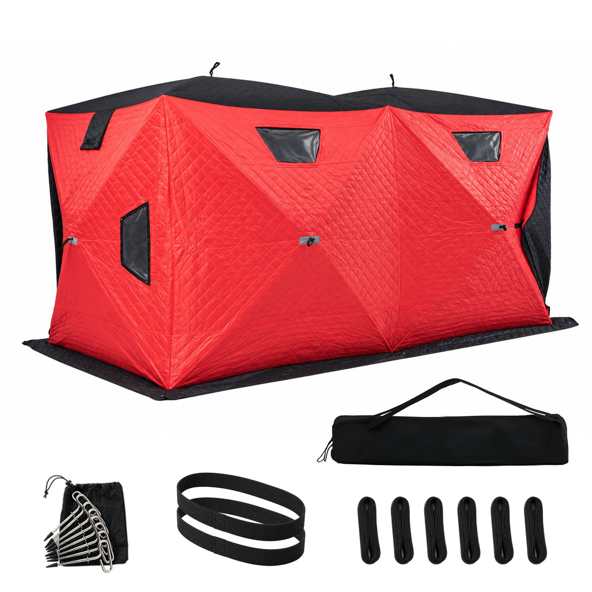 Dateyes Pop Up Ice Fishing Shelter, Insulated Ice Fishing Tent for 6-8 People, 210D Insulated Fabric, 150"x70"x78" 73 sq.ft Fishing Area, Red