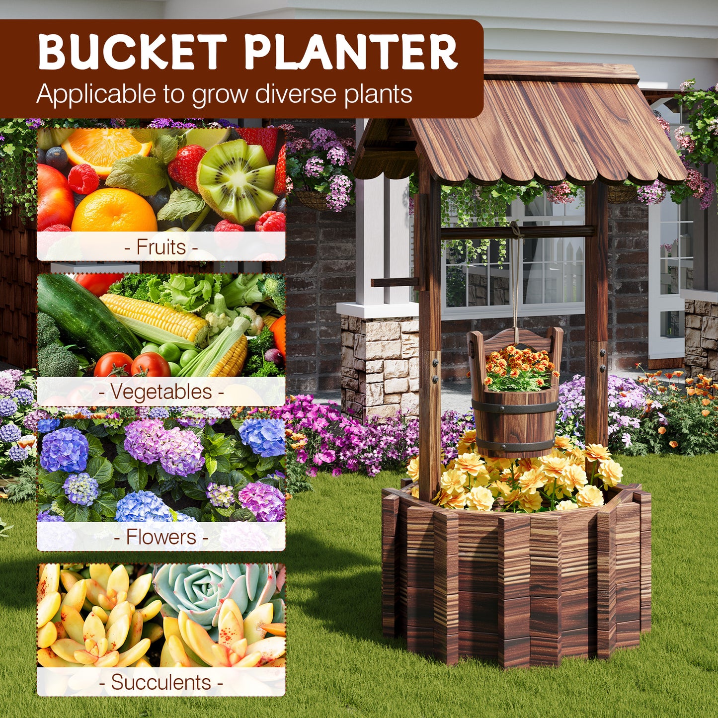 Cloddwell Wood Planter with Hanging Bucket for Flower and Plants