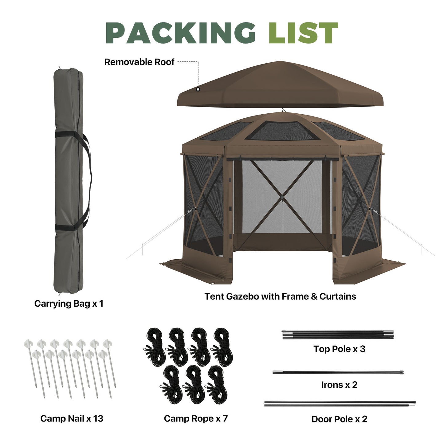 Clouddwell 10'x10' Outdoor Pop Up Gazebo, Screen Tent with Removable Top & Mosquito Netting, Camping Canopy Tent, Waterproof, UV Resistant, Portable Carry Bag, Brown