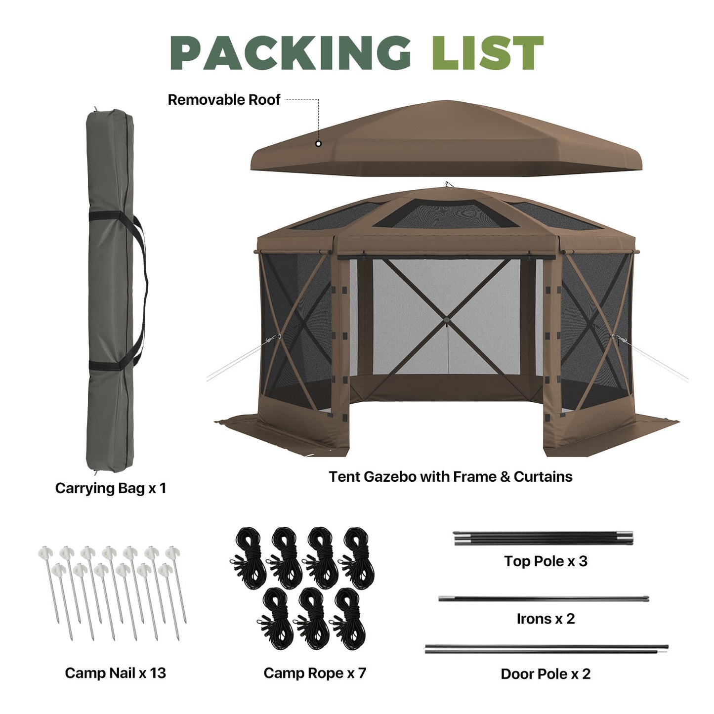 Clouddwell 12'x12' Outdoor Pop Up Gazebo, Screen Tent with Removable Top & Mosquito Netting, Camping Canopy Tent, Waterproof, UV Resistant, Portable Carry Bag, Brown