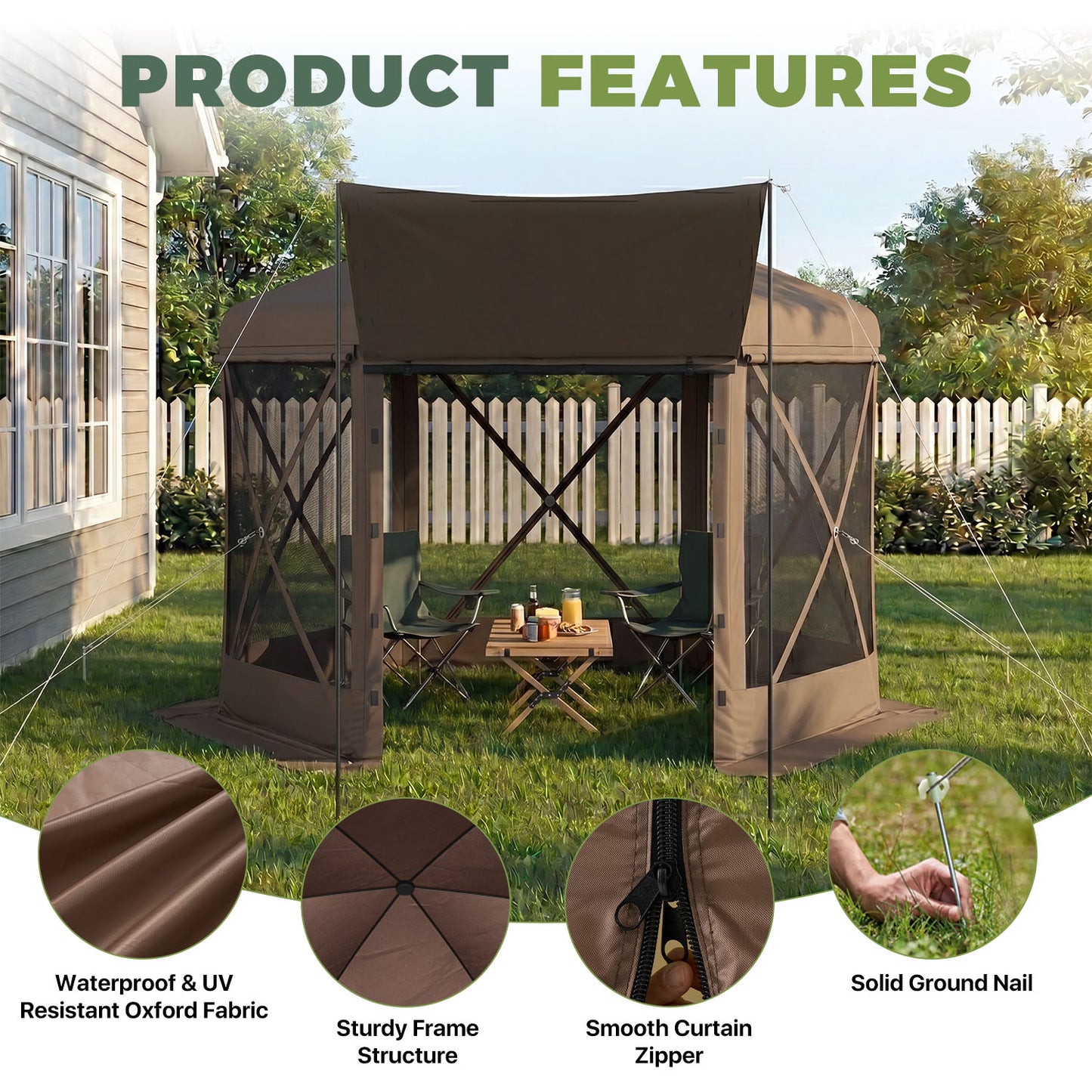 Clouddwell 10'x10' Outdoor Pop Up Gazebo, Screen Tent with Removable Top & Mosquito Netting, Camping Canopy Tent, Waterproof, UV Resistant, Portable Carry Bag, Brown