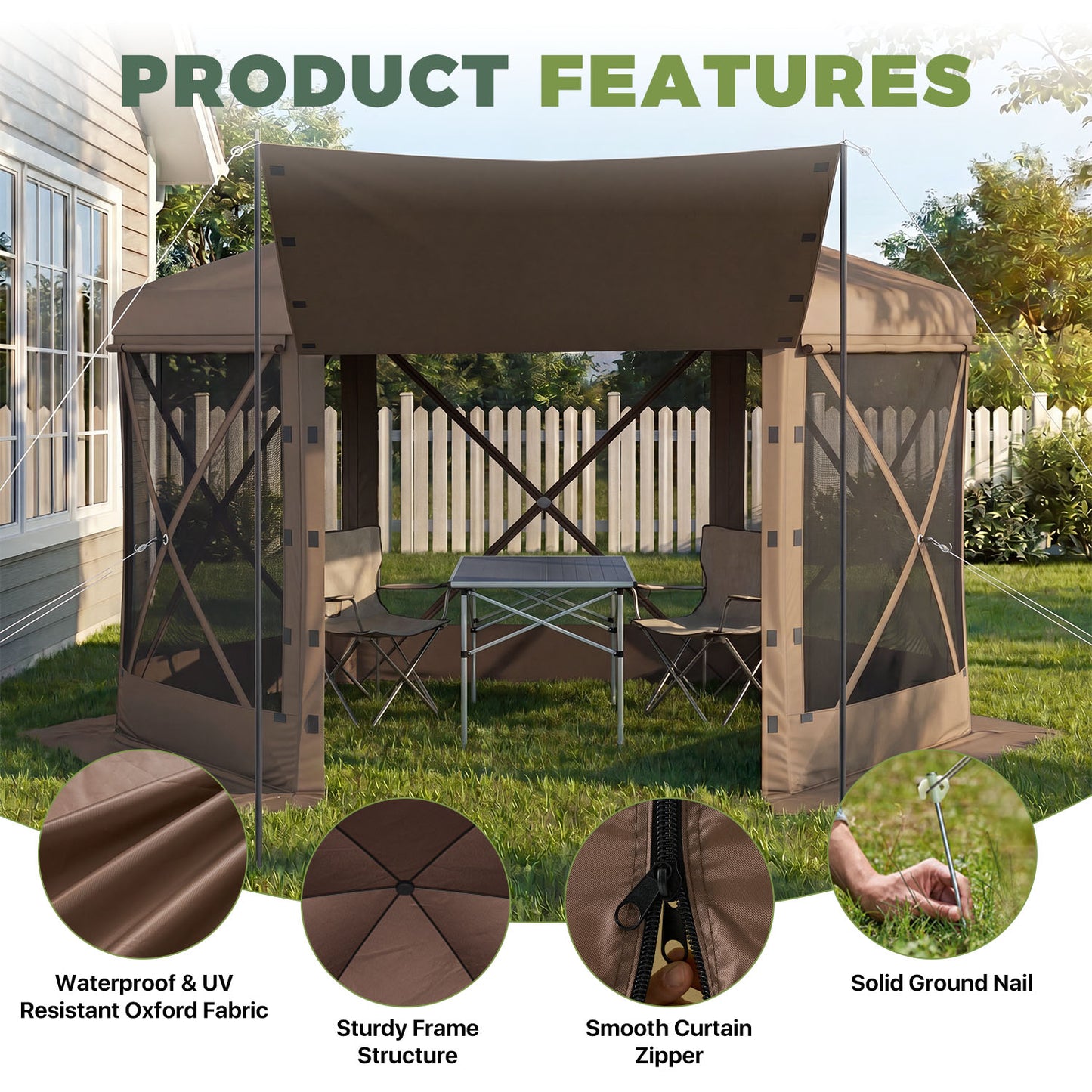 Clouddwell 12'x12' Outdoor Pop Up Gazebo, Screen Tent with Removable Top & Mosquito Netting, Camping Canopy Tent, Waterproof, UV Resistant, Portable Carry Bag, Brown