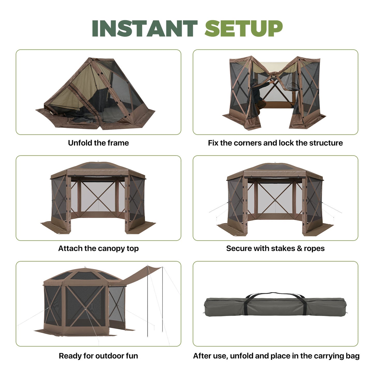 Clouddwell 10'x10' Outdoor Pop Up Gazebo, Screen Tent with Removable Top & Mosquito Netting, Camping Canopy Tent, Waterproof, UV Resistant, Portable Carry Bag, Brown