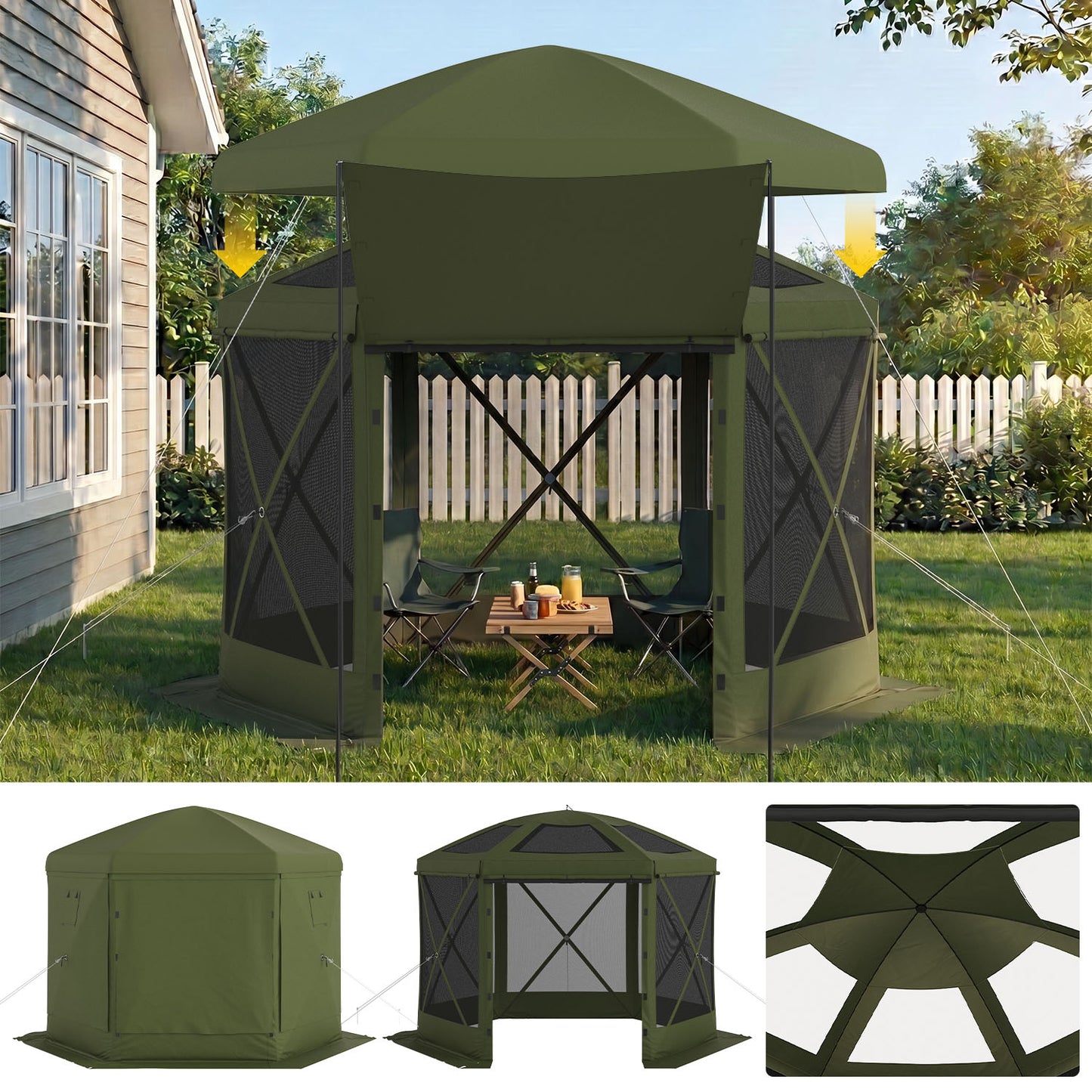 Clouddwell 10'x10' Outdoor Pop Up Gazebo, Screen Tent with Removable Top & Mosquito Netting, Camping Canopy Tent, Waterproof, UV Resistant, Portable Carry Bag, Green