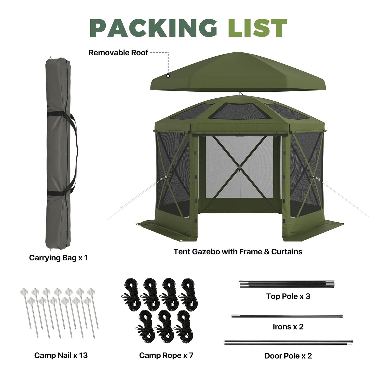 Clouddwell 10'x10' Outdoor Pop Up Gazebo, Screen Tent with Removable Top & Mosquito Netting, Camping Canopy Tent, Waterproof, UV Resistant, Portable Carry Bag, Green