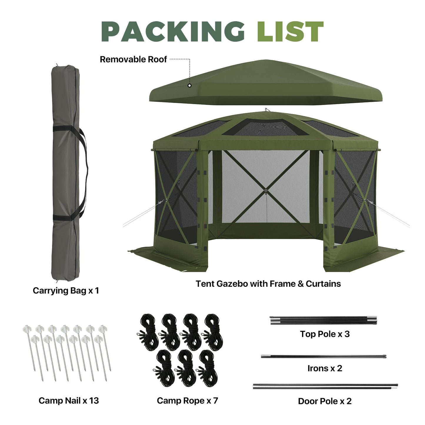 Clouddwell 12'x12' Outdoor Pop Up Gazebo, Screen Tent with Removable Top & Mosquito Netting, Camping Canopy Tent, Waterproof, UV Resistant, Portable Carry Bag, Green