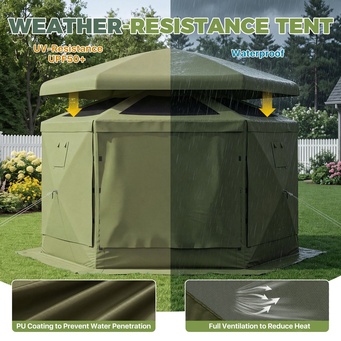 Clouddwell 12'x12' Outdoor Pop Up Gazebo, Screen Tent with Removable Top & Mosquito Netting, Camping Canopy Tent, Waterproof, UV Resistant, Portable Carry Bag, Green