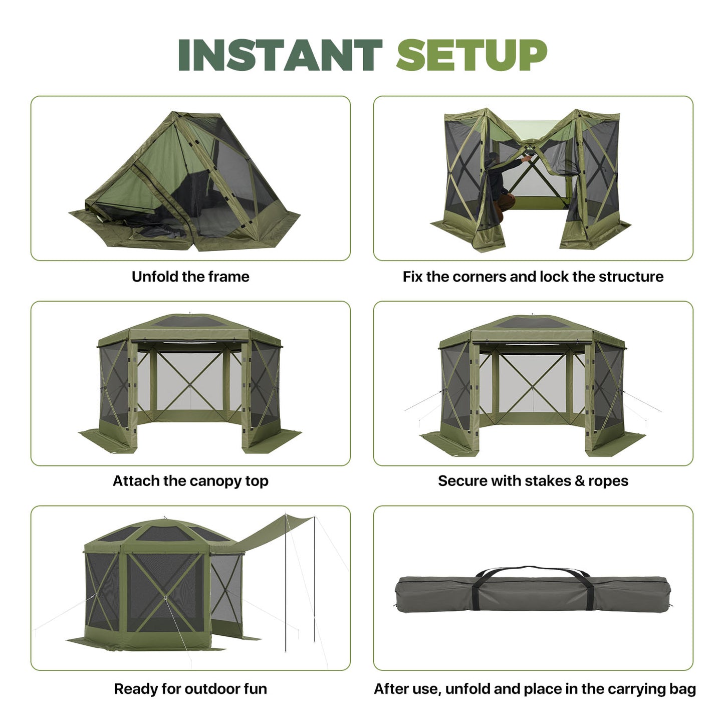 Clouddwell 10'x10' Outdoor Pop Up Gazebo, Screen Tent with Removable Top & Mosquito Netting, Camping Canopy Tent, Waterproof, UV Resistant, Portable Carry Bag, Green