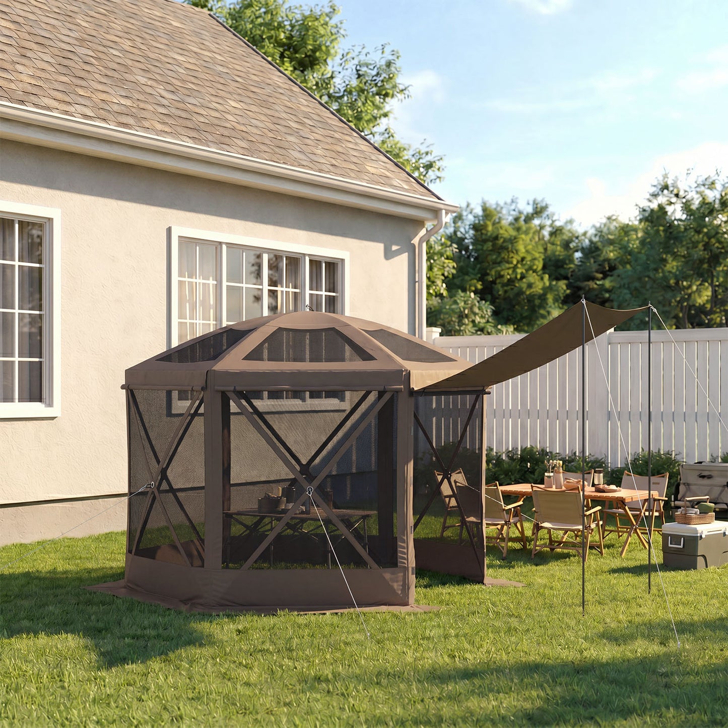 Clouddwell 10'x10' Outdoor Pop Up Gazebo, Screen Tent with Removable Top & Mosquito Netting, Camping Canopy Tent, Waterproof, UV Resistant, Portable Carry Bag, Brown
