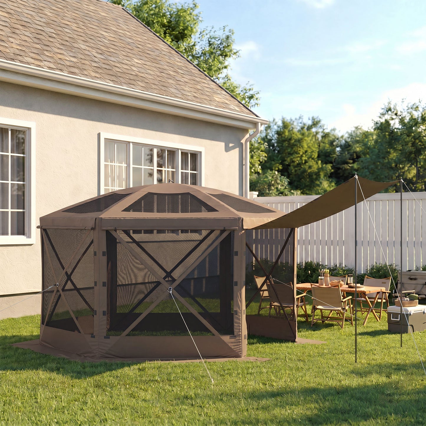 Clouddwell 12'x12' Outdoor Pop Up Gazebo, Screen Tent with Removable Top & Mosquito Netting, Camping Canopy Tent, Waterproof, UV Resistant, Portable Carry Bag, Brown