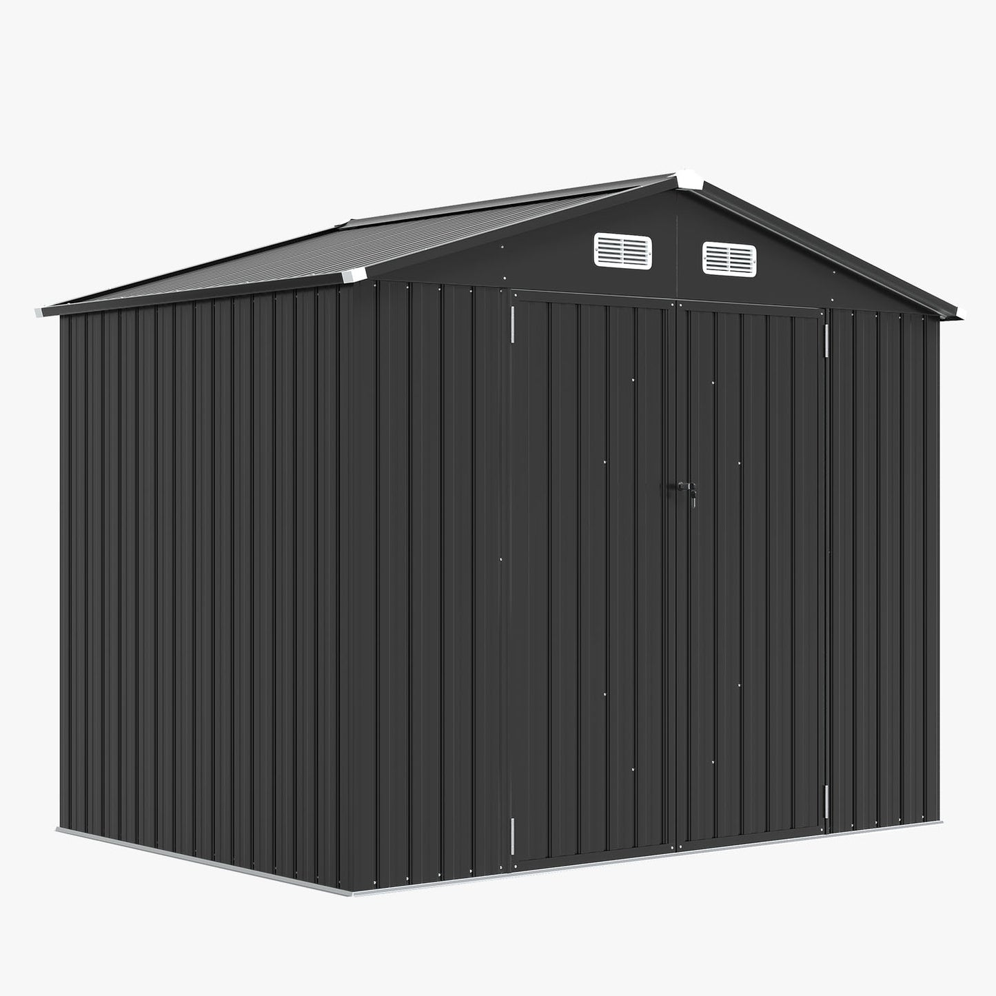 Clouddwell 8 x 6 FT Shed Outdoor Storage Shed with Double Hinged Large Door, Large Metal Shed with Lockable Door & Sloped Roof for Garden, Patio and Backyard, Black