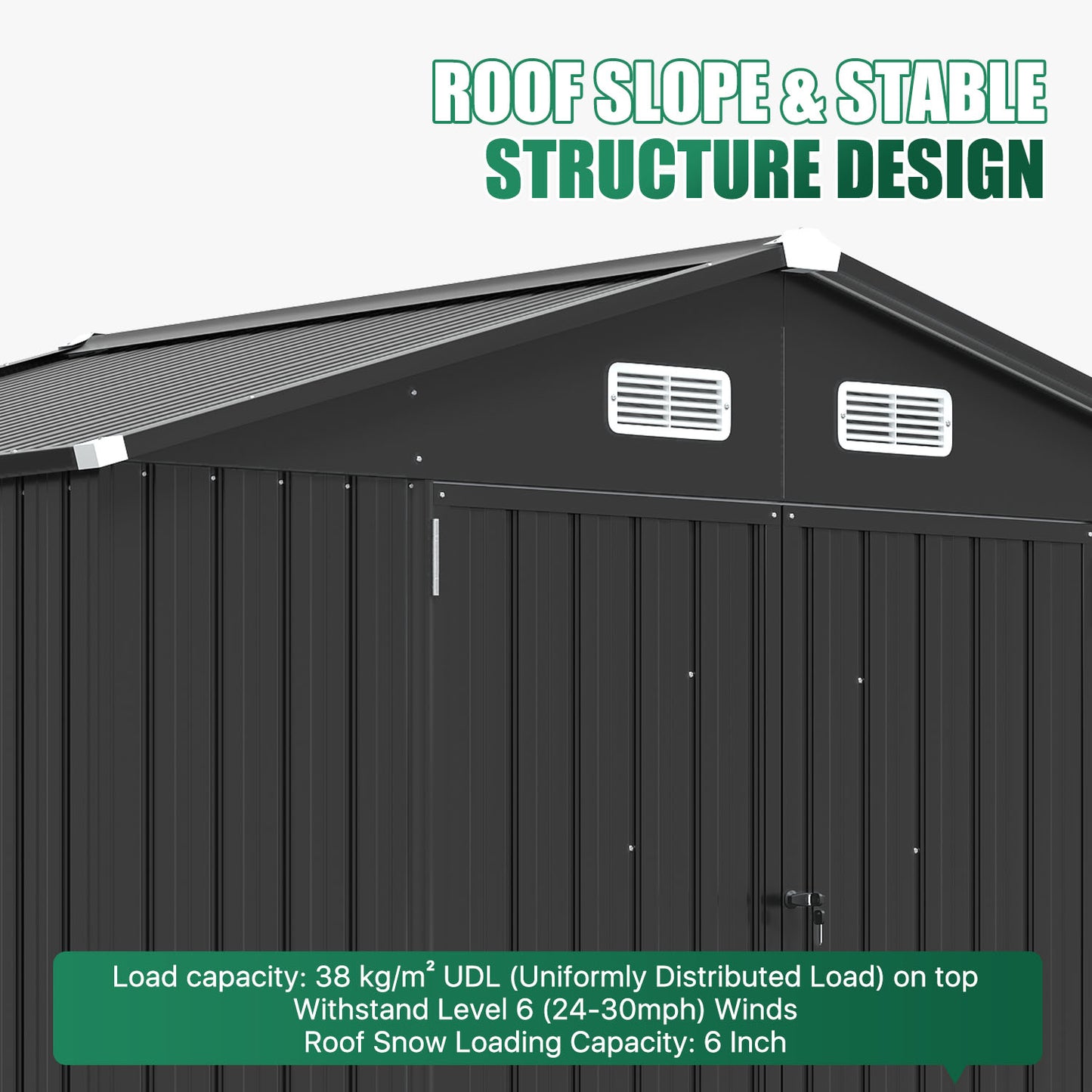 Clouddwell 8 x 6 FT Shed Outdoor Storage Shed with Double Hinged Large Door, Large Metal Shed with Lockable Door & Sloped Roof for Garden, Patio and Backyard, Black