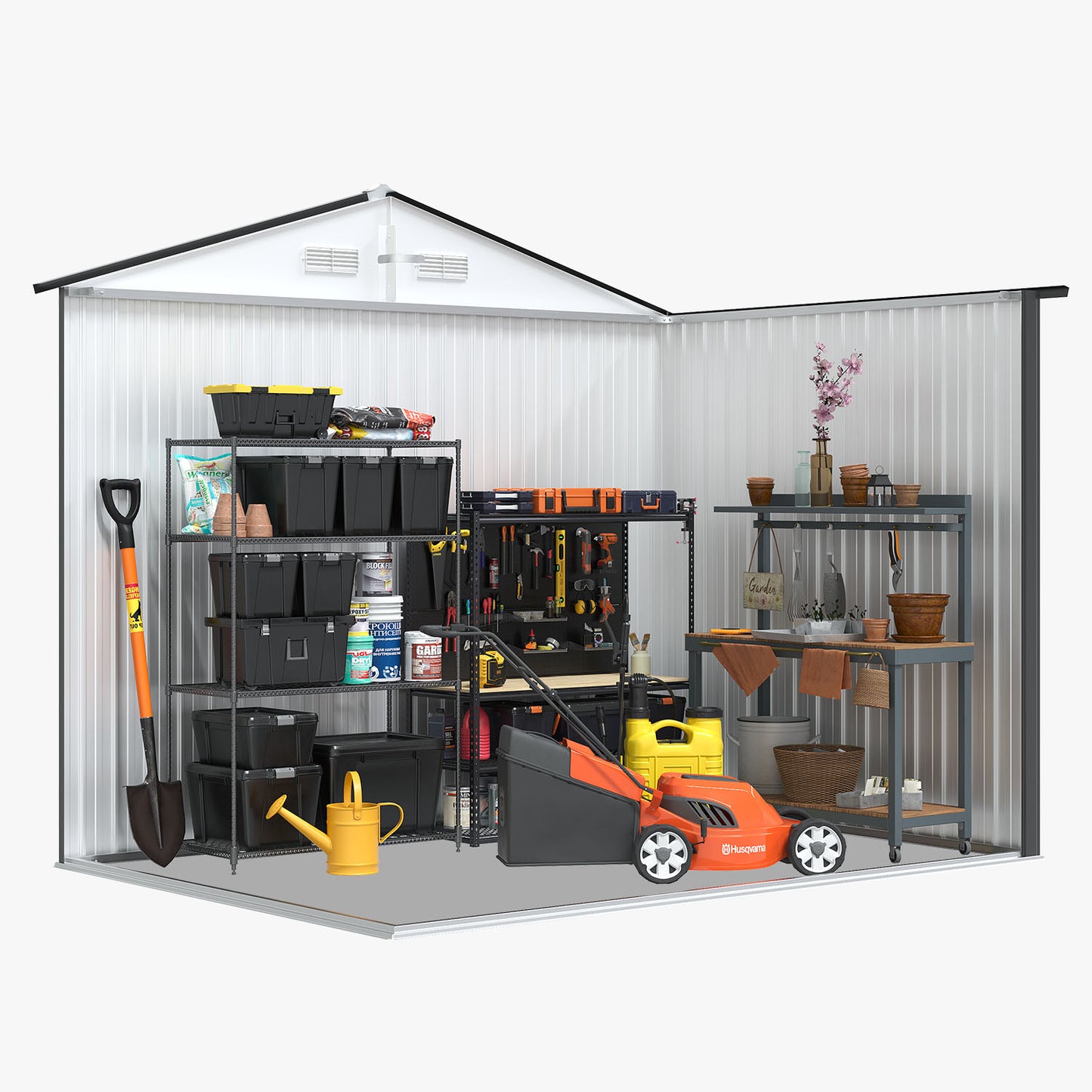 Clouddwell 8 x 6 FT Shed Outdoor Storage Shed with Double Hinged Large Door, Large Metal Shed with Lockable Door & Sloped Roof for Garden, Patio and Backyard, Black