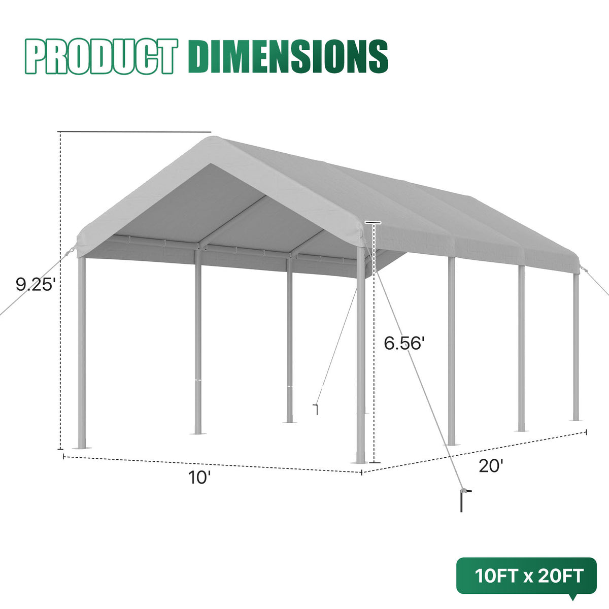 Clouddwell Carport 10x20 FT Heavy-Duty Portable Carport, Outdoor Car Canopy Shelter with Waterproof Tarp & Wind Resistant Design, Galvanized Steel Frame for Vehicle, RV, Boat, Truck Cover (White)