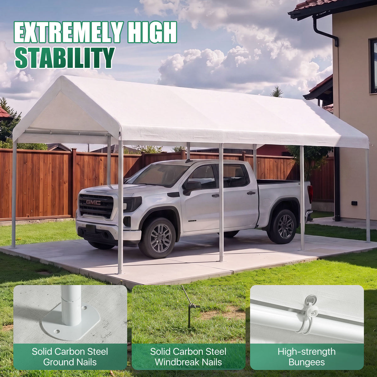 Clouddwell Carport 10x20 FT Heavy-Duty Portable Carport, Outdoor Car Canopy Shelter with Waterproof Tarp & Wind Resistant Design, Galvanized Steel Frame for Vehicle, RV, Boat, Truck Cover (White)