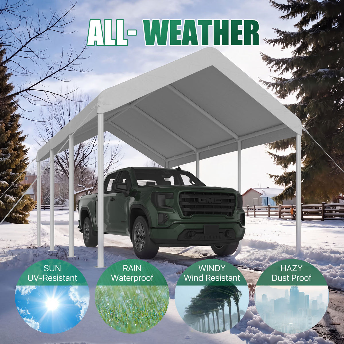 Clouddwell Carport 10x20 FT Heavy-Duty Portable Carport, Outdoor Car Canopy Shelter with Waterproof Tarp & Wind Resistant Design, Galvanized Steel Frame for Vehicle, RV, Boat, Truck Cover (White)