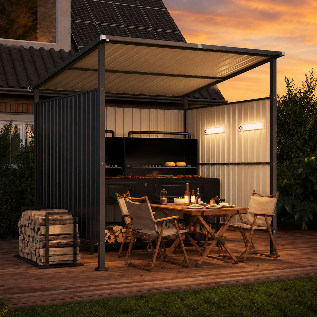 Clouddwell 6' x 6' Shed with Magnetic Lights, Outdoor Bike Shed with Light, Hardtop Grill Gazebo with Shed-Style Storage, Lean to BBQ Shelter for Patio, Deck