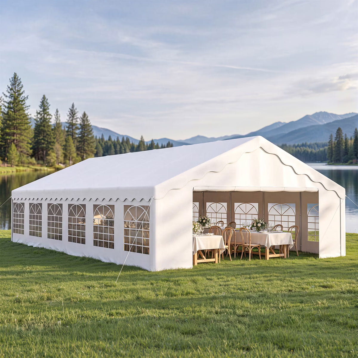 LazySunsets 39*19FT Party Tent, HDPE Heavy Duty Outdoor Awning Tent with Removable Sidewalls & Sandbags, Commercial Grade Big Wedding Tent, Carport, BBQ, UV 50+, Waterproof, White
