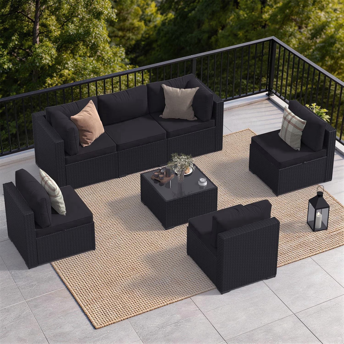 Dateyes 7-Piece Patio Furniture Set, All-Weather Wicker Rattan Outdoor Sectional Sofa Set with Coffee Table (Black)