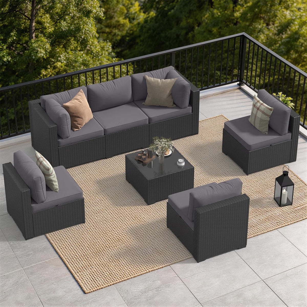 Dateyes 7-Piece Patio Furniture Set, All-Weather Wicker Rattan Outdoor Sectional Sofa Set with Coffee Table (Dark Gray)