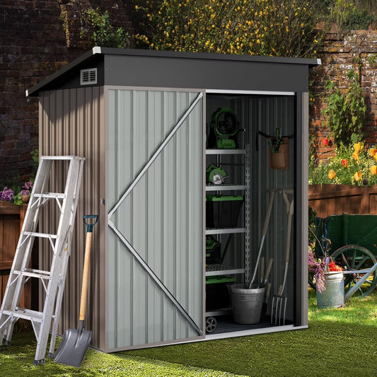 Metal Outdoor Storage Shed 5' x 3', Outdoor Metal Shed for Tool, Garden, Bike, Brown
