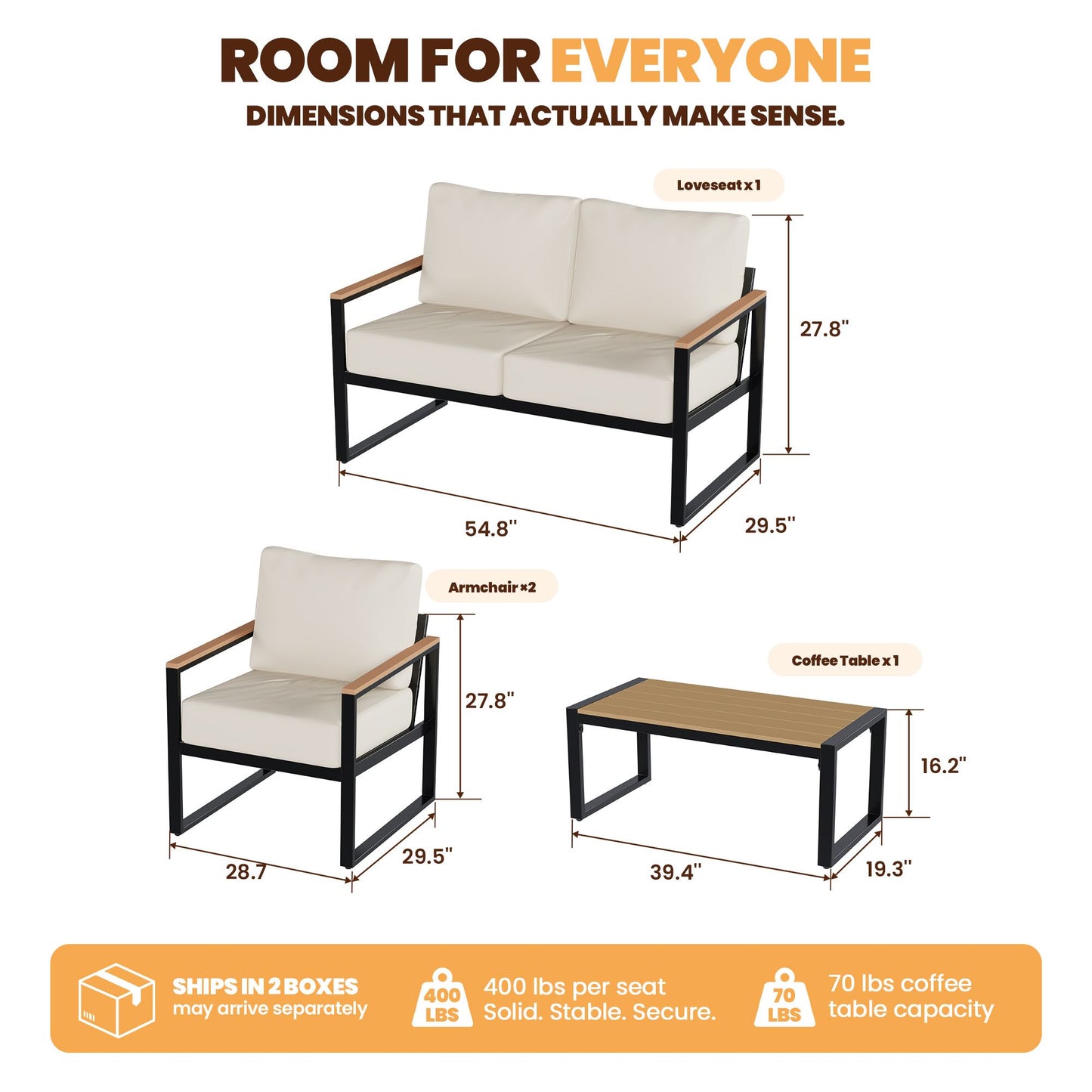 Clouddwell 4-Piece Patio Conversation Set, Heavy-Duty Metal Outdoor Furniture, Loveseat for Deck, Porch, Balcony (Beige)
