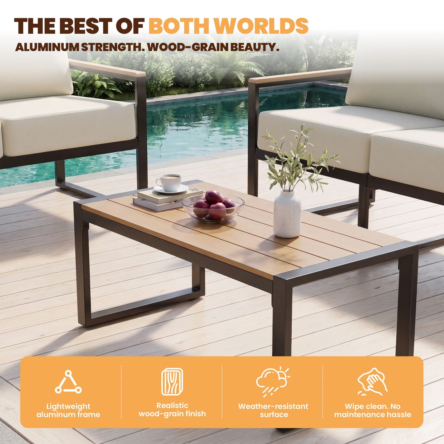 Clouddwell 4-Piece Patio Conversation Set, Heavy-Duty Metal Outdoor Furniture, Loveseat for Deck, Porch, Balcony (Beige)