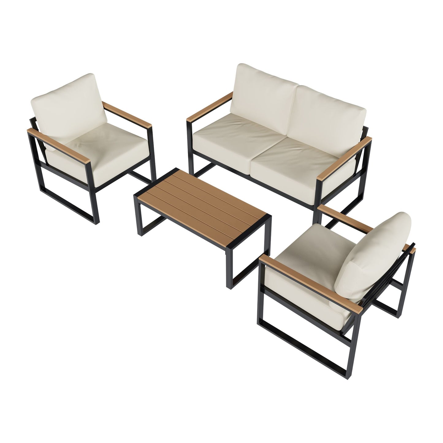 Clouddwell 4-Piece Patio Conversation Set, Heavy-Duty Metal Outdoor Furniture, Loveseat for Deck, Porch, Balcony (Beige)
