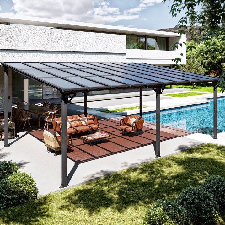 Sumnthink 12'x20' Gazebo for Patio, Gazebo Pergola with Sloped Roof, Large Wall-Mounted Heavy Duty Awnings, for Patio, Deck and Backyard