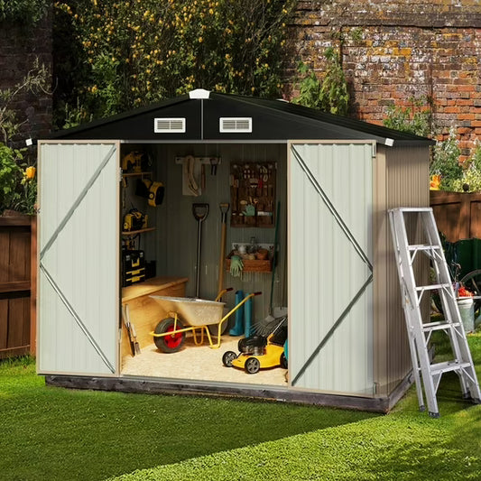 Sumthink 8.5 x 5.6 FT Outdoor Storage Shed, Metal Shed for Garden, Backyard, Patio, Brown