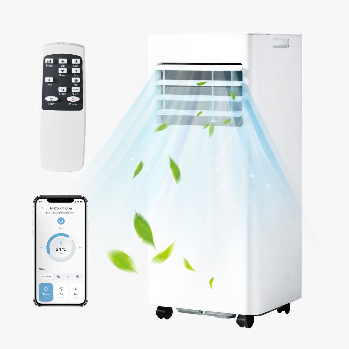 Sunmthink 10000 BTU 4-in-1 Smart Portable Air Conditioner, Standing Cooling Unit with APP & Remote Control, Cooling, Dehumidifier & Fan Functions, 55dB Quiet Operation for Bedroom & Indoor Spaces