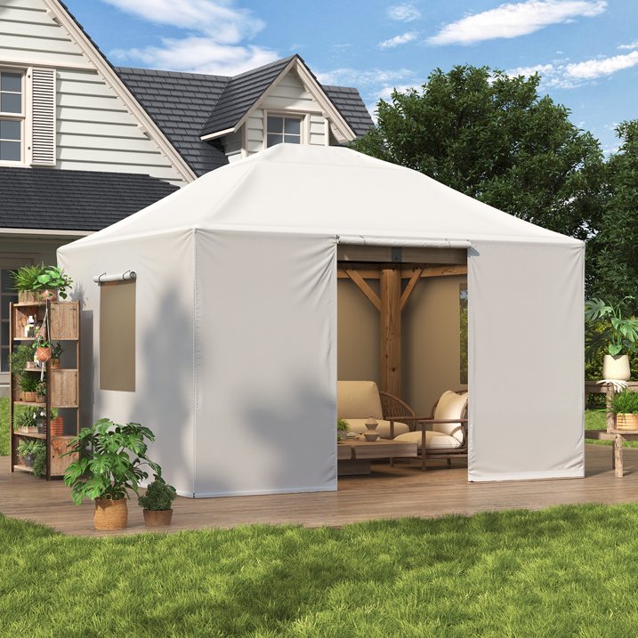 Sunmthink 12'x10' Double Top Gazebo Cover - 4-Season Enclosed Protection with Mesh Sidewalls & Waterproof Design,White (Gazebo Not Included)