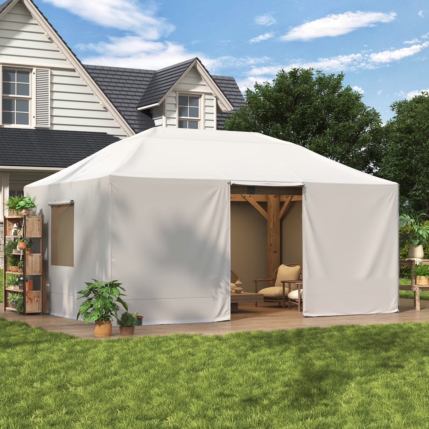 Sunmthink 12'x16' Double Top Gazebo Cover - 4-Season Enclosed Protection with Mesh Sidewalls & Waterproof Design,White (Gazebo Not Included)