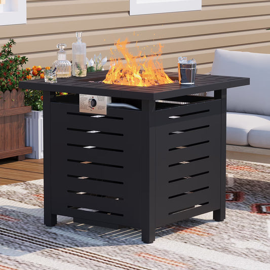 Sunmthink 28" Propane Fire Pit Table, 50,000 BTU Auto Ignition Steel Gas Fire Pit with Removable Lid & Waterproof Cover for Patio, Backyard, Black
