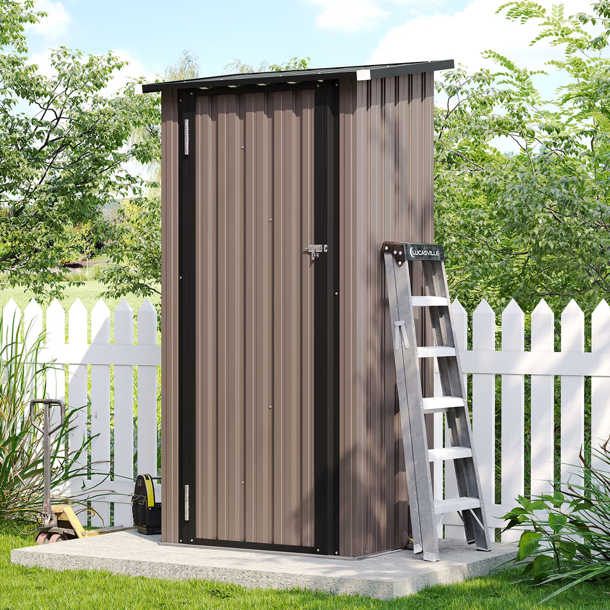 Sunmthink 3'x2' Small Metal Storage Shed, Storage with Lockable Doors, Garden Shed Tool Shed, Brown