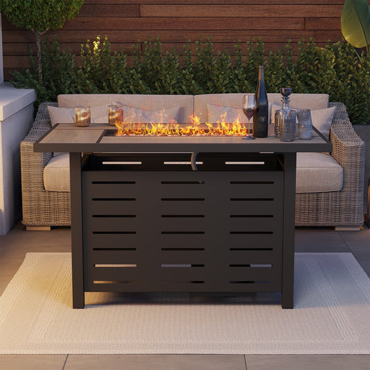 Sunmthink 42 Inch 60,000 BTU Fire Pit Table - Ceramic Tabletop with Lava Rocks & Lid