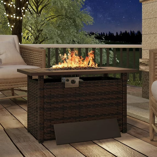 Sunmthink 44'' Fire Table 50,000 BTU Propane Gas Fire Pit Table W/ Cover, Glass Beads, Tank Holder, Gray Wicke