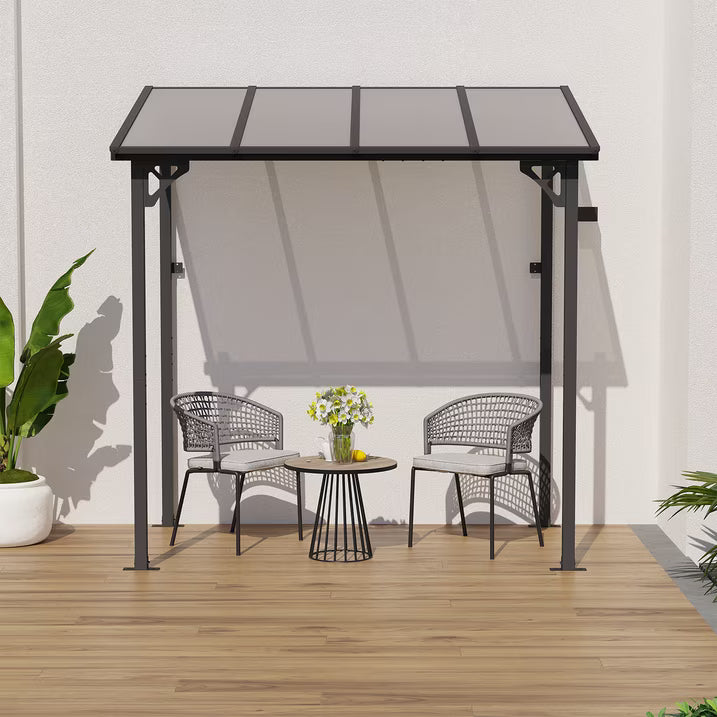 Sunmthink Outdoor Hardtop Gazebo for Patio 8' x 5', Wall-Mounted Lean to Gazebo Pergola with Roof