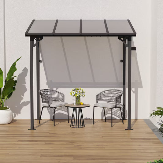Sunmthink Outdoor Hardtop Gazebo for Patio 8' x 5', Wall-Mounted Lean to Gazebo Pergola with Roof