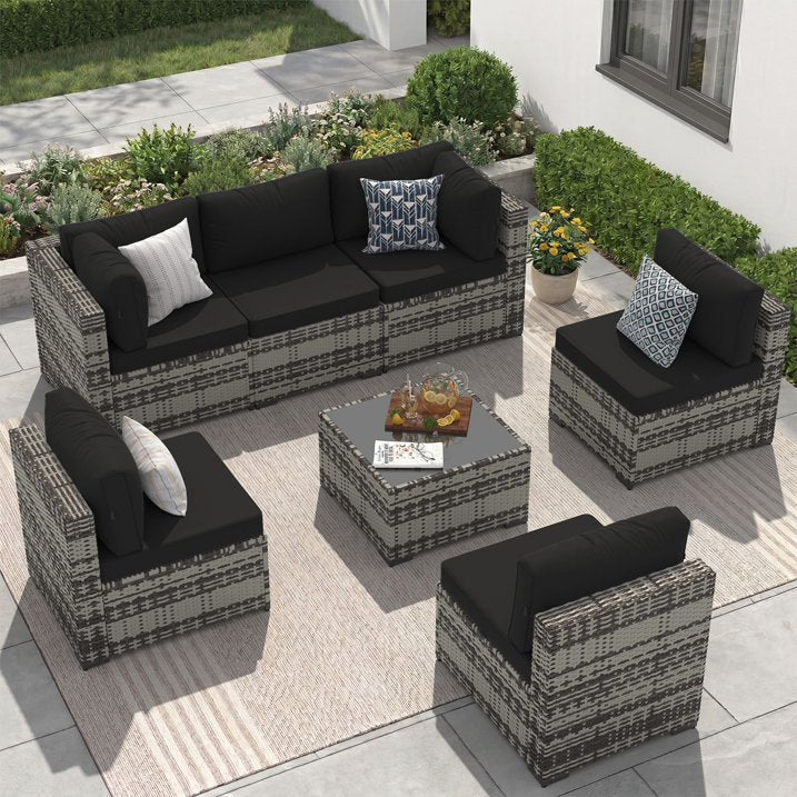 Sunmthink 7-Piece Wicker Patio Furniture Sets, Outdoor Conversation Set with 4 Inches Thick Cushions and Waterproof Cover