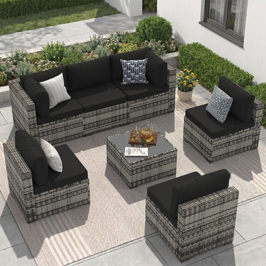 Sunmthink 7-Piece Wicker Patio Furniture Sets, Outdoor Conversation Set with 4 Inches Thick Cushions and Waterproof Cover