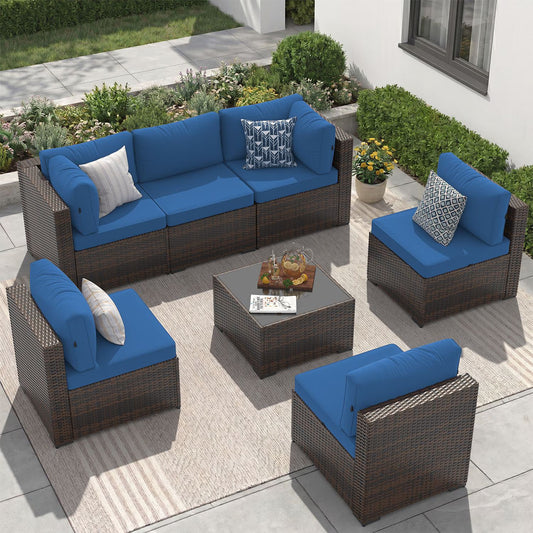 Sunmthink 7-Piece Wicker Patio Furniture Sets, Outdoor Conversation Set with 4 Inches Thick Cushions and Waterproof Cover