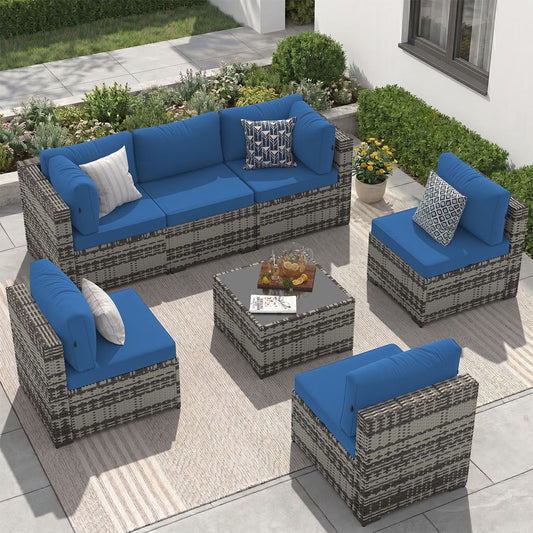 Sunmthink 7-Piece Wicker Patio Furniture Sets, Outdoor Conversation Set with 4 Inches Thick Cushions and Waterproof Cover