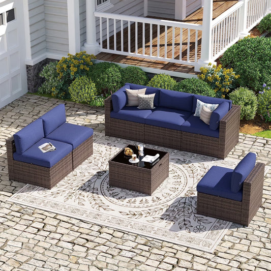 Sunmthink 7-Piece Wicker Patio Furniture Sets, Outdoor Conversation Set with 4 Inches Thick Cushions and Waterproof Cover